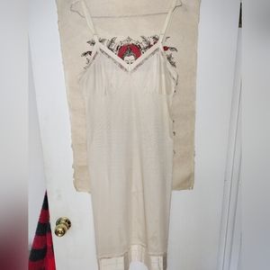 Vintage Lorraine Lace Slip Dress Size Large Cream Color V Neck Lace Hem